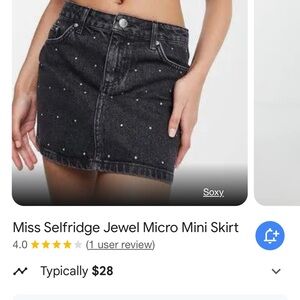 NWT Miss Selfridge black rhinestone denim mini skirt